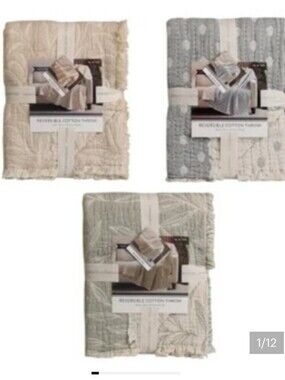 Reversible Cotton Throw Blanket 50x70, Brand New